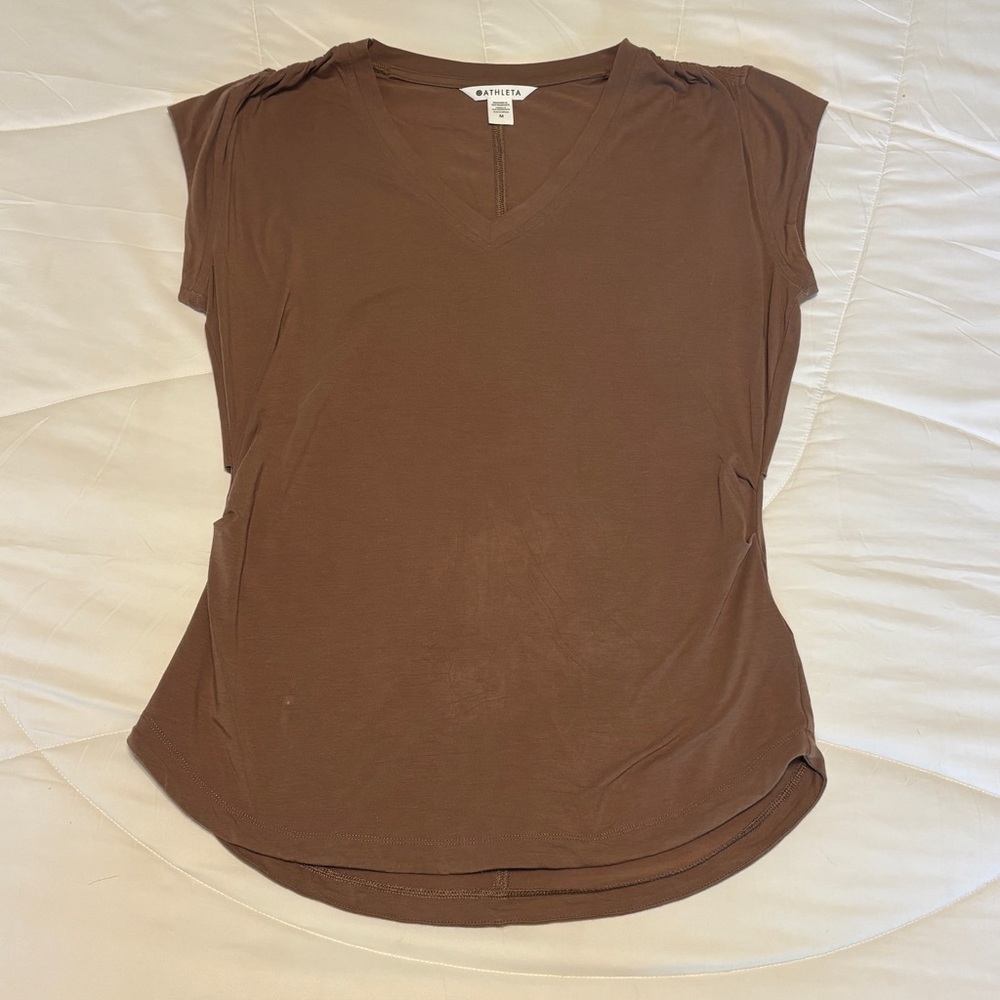 Athleta Brown V-Neck Short Sleeve Top